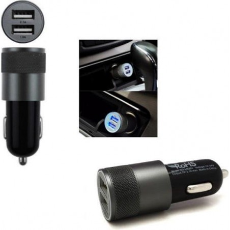 DrPhone Universele Auto lader 2.4A extra sterk met dubbele USB poort en LED lamp