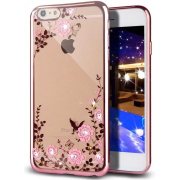 Transparant Bloemen Hoesje voor Apple iPhone 6s / 6 Rose Goud - Siliconen TPU Case Cover van iCall