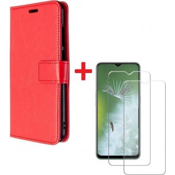 Oppo A91 hoesje book case rood met tempered glas screen Protector