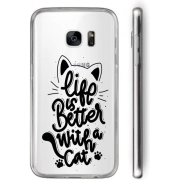 Samsung Galaxy S7 Transparant siliconen hoesje (Life is better with a cat)