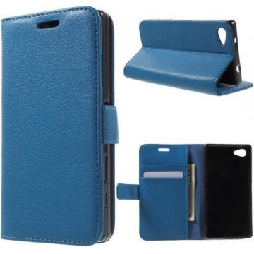 Litchi cover blauw wallet case hoesje Sony Xperia X Compact
