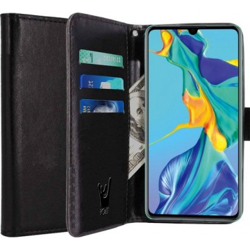iCall - Huawei P30 Hoesje - Lederen TPU Book Case Portemonnee Flip Wallet - Zwart