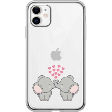 Apple Iphone 11 Siliconen telefoonhoesje transparant olifantjes/hartjes