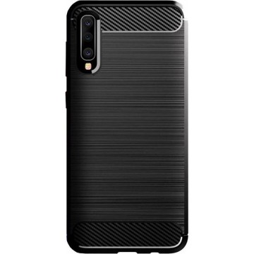 Shop4 - Samsung Galaxy A50 Hoesje - Zachte Back Case Brushed Carbon Zwart