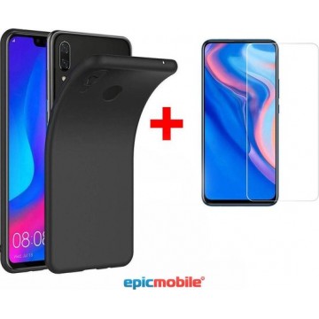 Epicmobile - Huawei P Smart Z Zwarte silicone hoesje + tempered glass screenprotector – Voordeelbundel