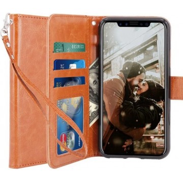 iPhone X - Lederen TPU Wallet Case Bruin - Portemonee Hoesje - Book Case - Flip Cover - Klap - 360 beschermend Telefoonhoesje