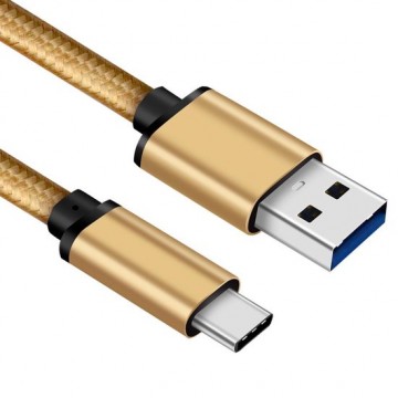 USB C kabel | C naar A | Nylon mantel | Goud | 0.5 meter | Allteq
