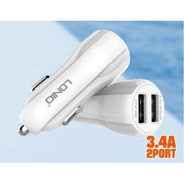 LDNIO Dual USB Car Charger met Micro-USB kabel C331 - 3.4A - white