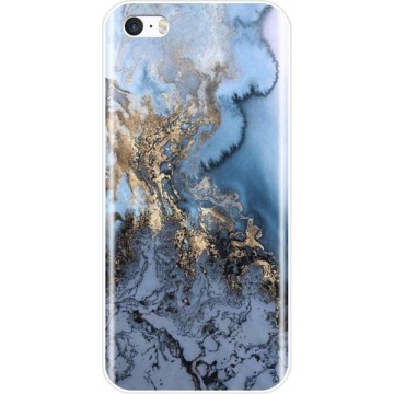 Marmer Back cover voor Apple iPhone 5 / 5s - iPhone SE - Blauw - Goud - TPU