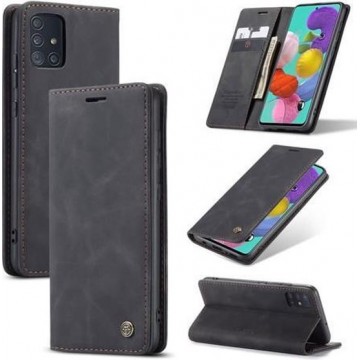 CaseMe - Samsung Galaxy A51 hoesje - Wallet Book Case met Ritssluiting - Zwart