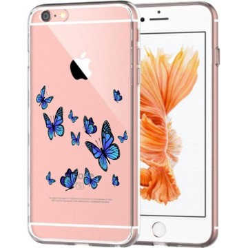 Apple Iphone 6 / 6S Transparant siliconen hoesje blauwe vlinders