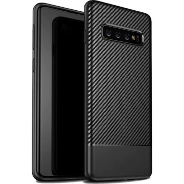 Luxe Carbon Backcover voor Samsung Galaxy S10 - Hoogwaardig Zacht TPU Soft Case - Matte Finish - Extra Stevig Zwart Hoesje