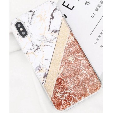 Luxe marmer case voor Apple iPhone X - iPhone XS hoesje - wit - goud - back cover - soft TPU zacht