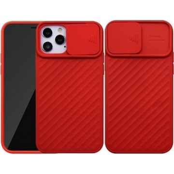 iPhone 12 Pro Max Hoesje - 6.7 inch - Siliconen Back Cover Case met Camera Slider Rood