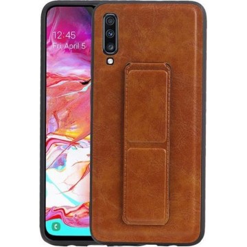 Grip Stand Hardcase Backcover voor Samsung Galaxy A70 Bruin