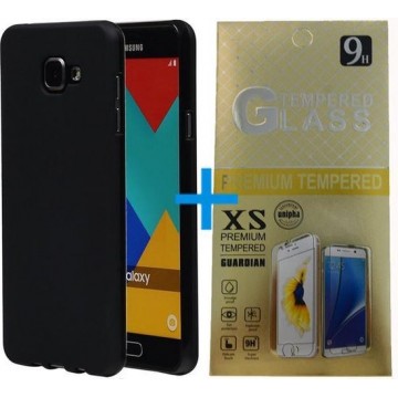 BestCases.nl Zwart TPU silicoon back cover case hoesje met tempered glass screen protector voor Samsung Galaxy A3 2016