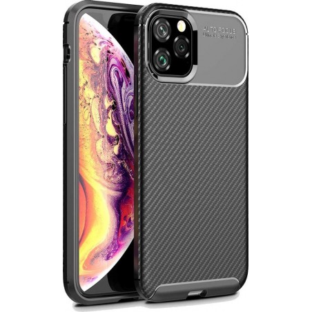 iPhone 11 Pro Max - Hoesje TPU Flexibele beschermhoes - Carbon Fibre zwart