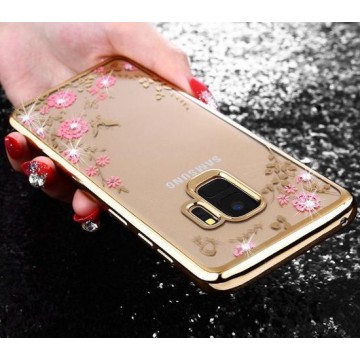 Samsung Galaxy S9 Siliconen hoesje bloemen/vlinders (goud)