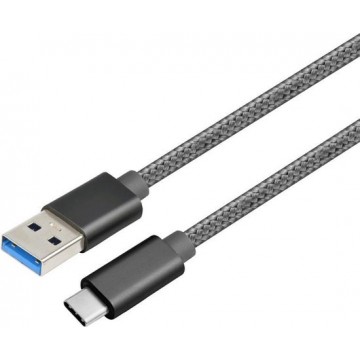 NÖRDIC USBC-N1042, stoffen USB-C naar USB-A kabel, USB 3.1 Gen1 60W 3A PD, 0.5 meter, Space Grey
