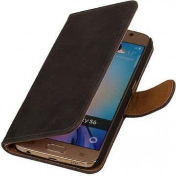 Samsung Galaxy S6 Hout Grijs - Book Case Wallet Cover Hoesje