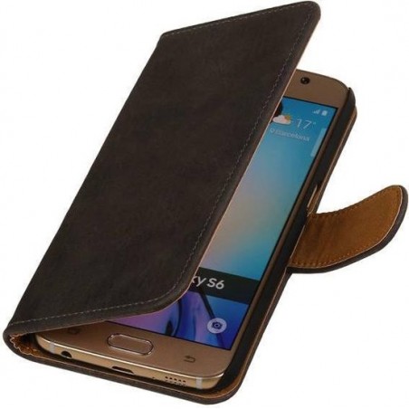 Samsung Galaxy S6 Hout Grijs - Book Case Wallet Cover Hoesje