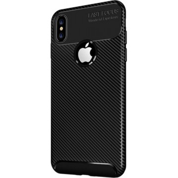 Luxe Carbon Backcover voor Apple iPhone X - iPhone XS - Zwart - TPU - Shockproof