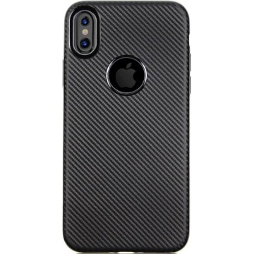 Luxe Carbon Case voor Apple iPhone X - iPhone XS - Hoogwaardig Zacht TPU Soft Cover - Matte Finish - Zwart Hoesje