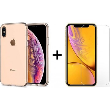 iphone xs max hoesje - Apple iphone xs max hoesje transparant siliconen case hoes cover - 1x iphone xs max screenprotector