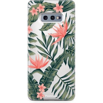 FOONCASE Samsung Galaxy S10e hoesje TPU Soft Case - Back Cover - Tropical Desire / Bladeren / Roze