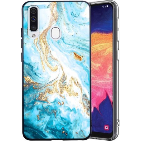 Samsung Galaxy A40 Hoesje Blauw x Goud Marmer Marmerprint