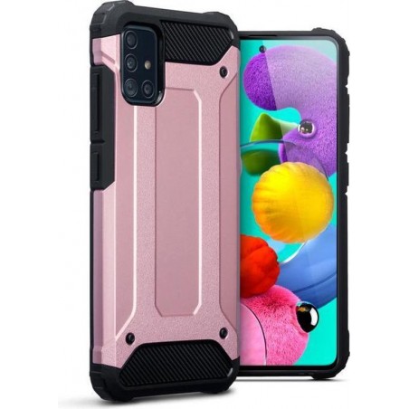 Samsung Galaxy A51 hoesje, Dubbel gelaagde pantsercase, Rosé goud - Telefoonhoesje geschikt voor: Samsung Galaxy A51