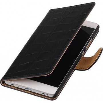 Zwart Krokodil booktype wallet cover hoesje voor Samsung Galaxy J3 Pro
