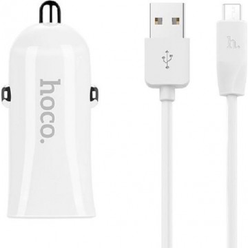 HOCO Z12 Elite Duo-poort Auto-oplader + Micro USB kabel wit 1 meter wit voor Samsung, Huawei, etc.