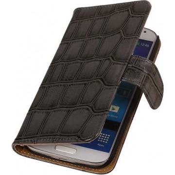 Glans Croco Bookstyle Wallet Case Hoesje voor Galaxy S4 mini i9190 Grijs