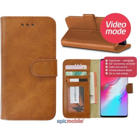 Epicmobile - iPhone X / XS Boek hoesje met pasjeshouder - Luxe portemonnee hoesje - Bruin