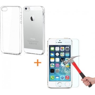 Transparante Silicone hoesje iPhone 5 5S SE met tempered glas screenprotector