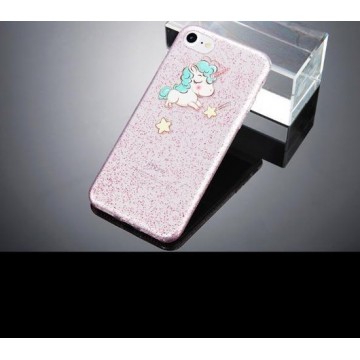 Apple Iphone 7Plus / 8Plus Siliconen hoesje (glitter, unicorn, eenhoorn)