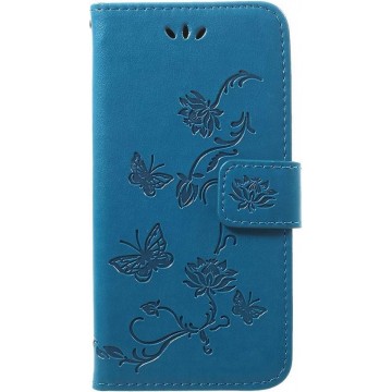 Samsung Galaxy A40 Hoesje - Bloemen Book Case - Blauw