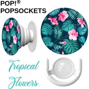 POP!® TROPICAL FLOWERS + POPMOUNT HOUDER WIT - telefoon button - popsocket - popsockets - houder telefoon houder