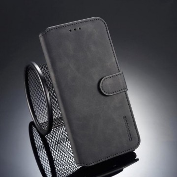 Let op type!! DG.MING Retro Oil Side Horizontal Flip Case for iPhone XS Max  with Holder & Card Slots & Wallet (Black)