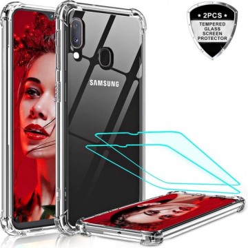 Samsung Galaxy A20E hoesje silicone shock-proof met 2 Pack Tempered glas Screen Protector