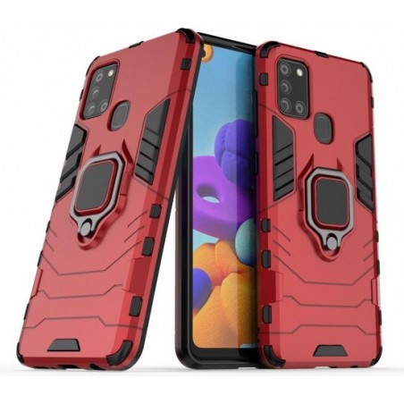 Samsung Galaxy A21s Robuust Kickstand Shockproof Rood Cover Case Hoesje