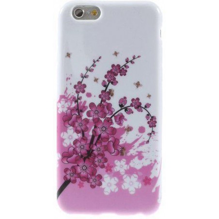 iPhone 6 silicone gel hoesje roze bloem