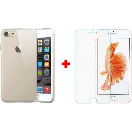 Silicone gel TPU ultra dun hoesje met glas screenprotector - geschikt voor iPhone 7, iPhone 8 en iPhone SE (2020)