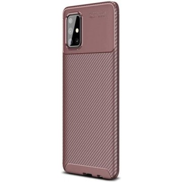 Samsung Galaxy A41 Hoesje Geborsteld Carbon Bruin