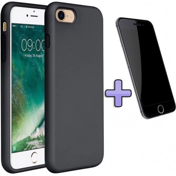 Apple iPhone SE (2020) Hoesje Zwart - Siliconen Back Cover & Glazen Screen Protector