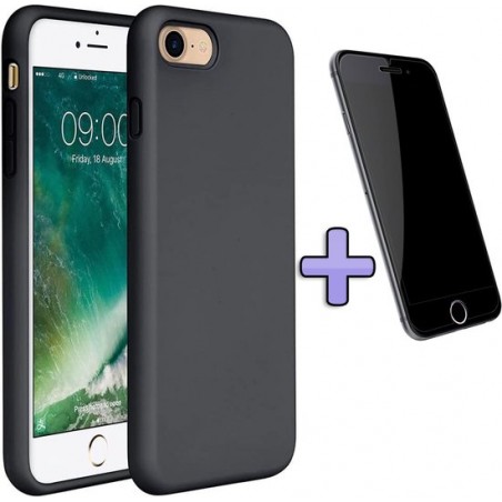 Apple iPhone SE (2020) Hoesje Zwart - Siliconen Back Cover & Glazen Screen Protector