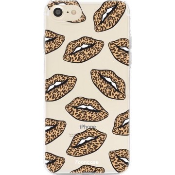 FOONCASE iPhone SE (2020) hoesje TPU Soft Case - Back Cover - Rebell Leopard Lips (leopard lippen)