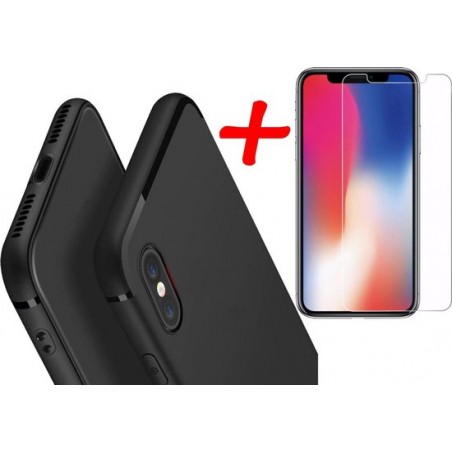 Apple iPhone XR Backcover - Zwart - Soft TPU + Glazen Screenprotector