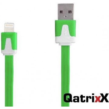 Platte Datakabel Lightning 2 meter Groen voor Apple iPhone, iPod, iPad